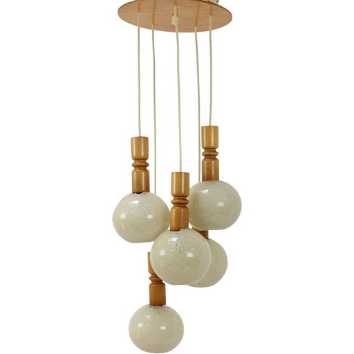 Verstellbarer Vintage-Kronleuchter aus Holz und Kunststoff von Pokrok Žilina, Tschechoslowakei 1970