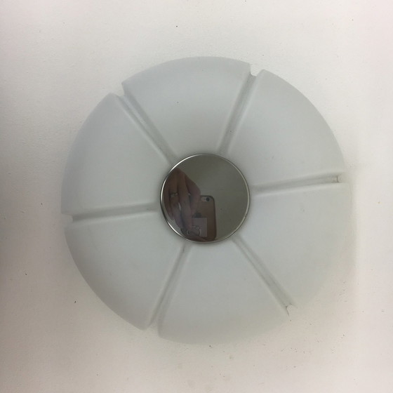 Image 1 of Glashütte Limburg Mid-Century Opalescent Glas & Chrom Wandleuchter