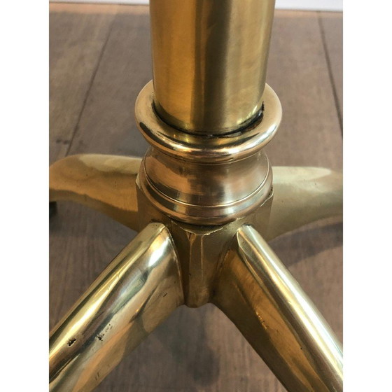 Image 1 of Vintage Hocker aus Messing und Leder mit Klauenfüßen, 1900