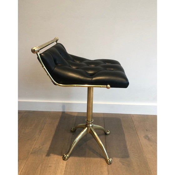 Image 1 of Vintage Hocker aus Messing und Leder mit Klauenfüßen, 1900