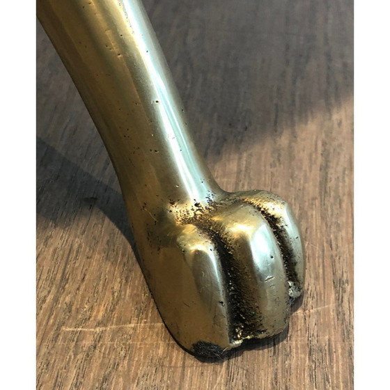 Image 1 of Vintage Hocker aus Messing und Leder mit Klauenfüßen, 1900