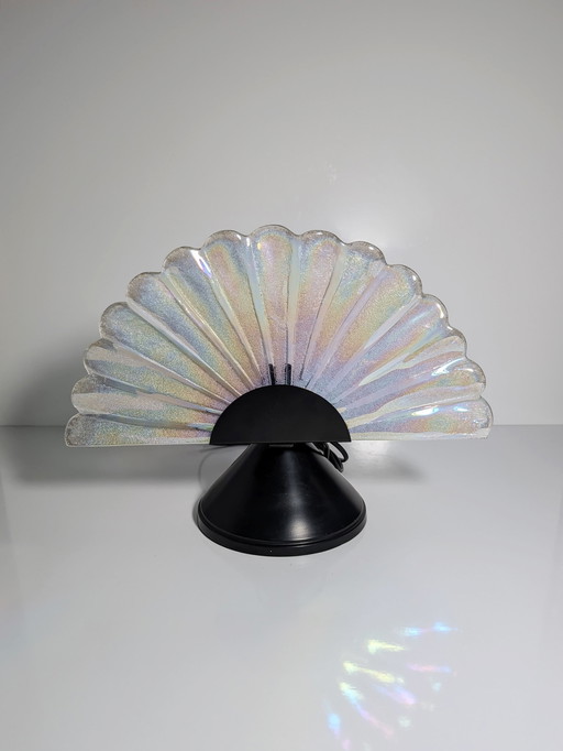 Vintage Murano Tischlampe 80Er Art Deco Isirierend Fächer Muschel Glas Metall Indirektes Licht Leuchte