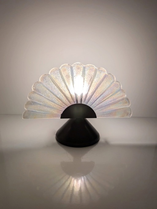 Vintage Murano Tischlampe 80Er Art Deco Isirierend Fächer Muschel Glas Metall Indirektes Licht Leuchte