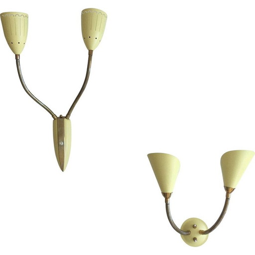 Paar gelbe Wandlampen mit flexiblem Arm, Dänemark 1950