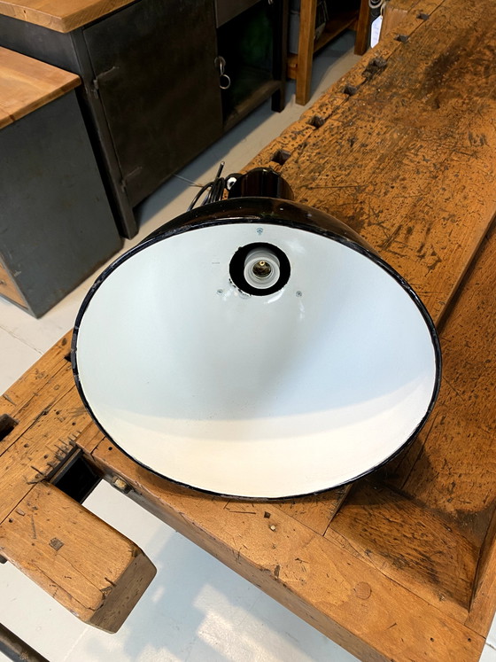 Image 1 of Vintage Fabrik Lampe Emaille Pendelleuchte