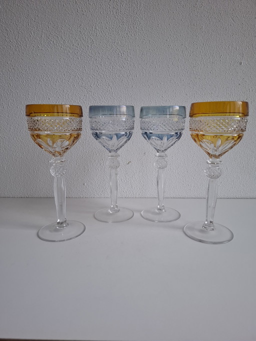 4 farbige Vintage-Weingläser aus Kristall