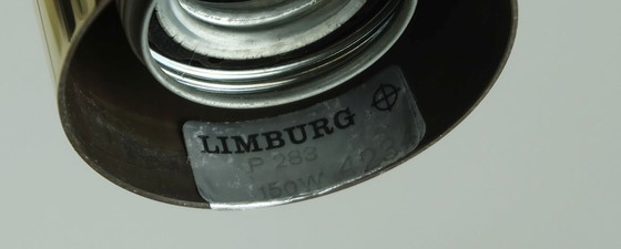 Image 1 of Große 1970S Glashuette Limburg Pendelleuchte Weiß Opaline Bubble Glas Trompete-förmigen Schatten P283 4234