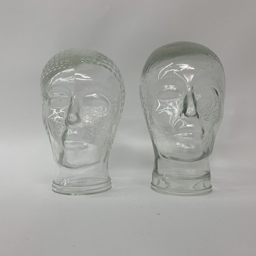 Paar alte Glas-"Köpfe" Skulpturen