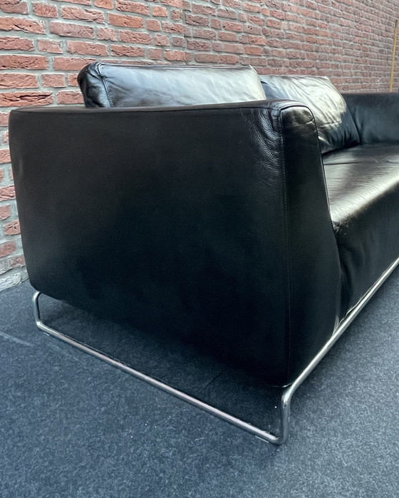 Image 1 of Molinari Schwarzes Leder 2 1/2-Sitzer Sofa.