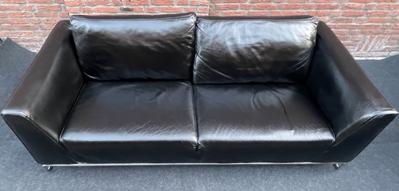 Image 1 of Molinari Schwarzes Leder 2 1/2-Sitzer Sofa.