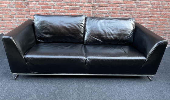 Image 1 of Molinari Schwarzes Leder 2 1/2-Sitzer Sofa.