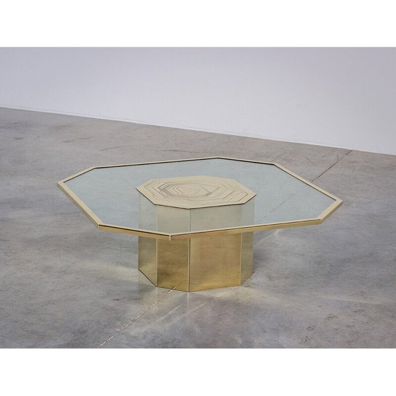 Image 1 of Vintage Couchtisch aus geätztem Messing und Rauchglas von Nadie Jonckers, 1980er Jahre