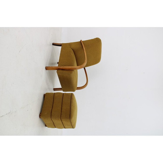 Image 1 of Vintage H-213 Sessel mit Hocker von Jindrich Halabala, Tschechoalsowakei 1940er Jahre