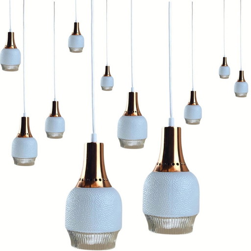 Vintage Space Age Kupfer und geformte Opaline Hängelampe, 1960S