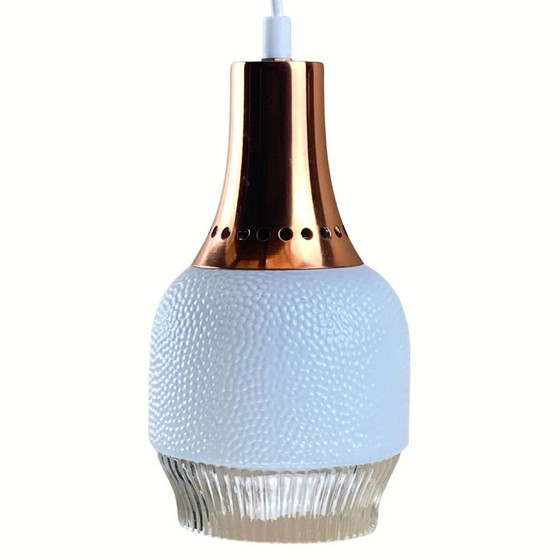 Image 1 of Vintage Space Age Kupfer und geformte Opaline Hängelampe, 1960S
