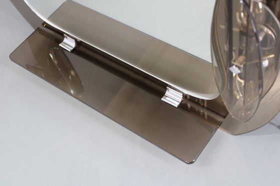 Image 1 of 1980S Fontana Arte, Großer Glaswandspiegel mit Beleuchtung und Regal, Italien