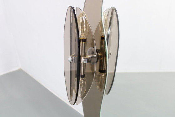 Image 1 of 1980S Fontana Arte, Großer Glaswandspiegel mit Beleuchtung und Regal, Italien