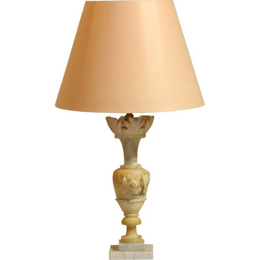 Alte Alabaster-Tischlampe mit Marmorsockel, 1970