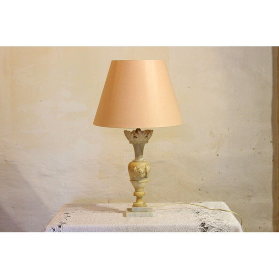 Image 1 of Alte Alabaster-Tischlampe mit Marmorsockel, 1970