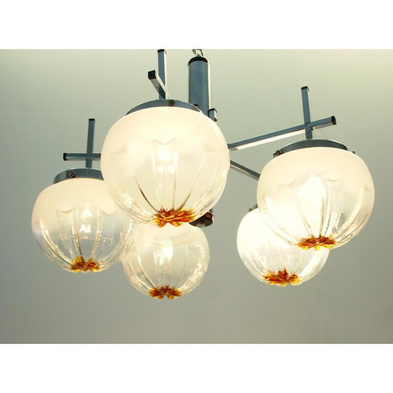 Image 1 of Vintage-Kronleuchter aus verchromtem Stahl und Muranoglas von Mazzega, Italien 1970