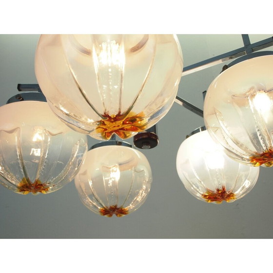 Image 1 of Vintage-Kronleuchter aus verchromtem Stahl und Muranoglas von Mazzega, Italien 1970