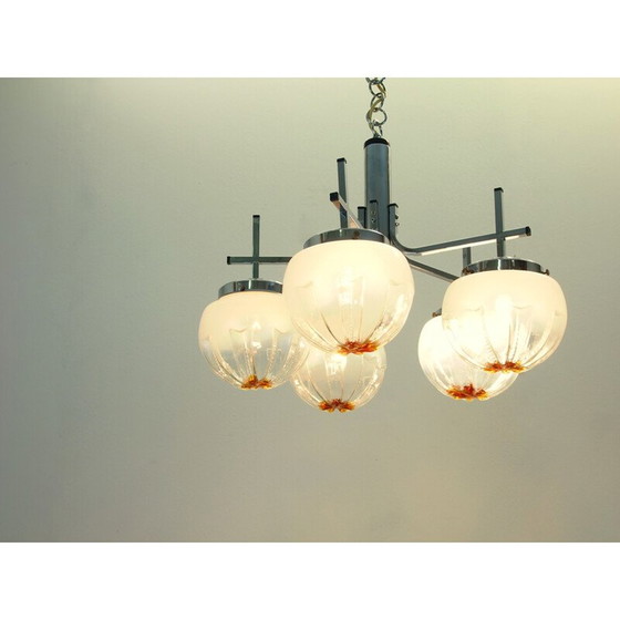 Image 1 of Vintage-Kronleuchter aus verchromtem Stahl und Muranoglas von Mazzega, Italien 1970