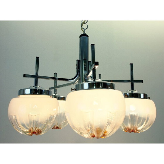 Image 1 of Vintage-Kronleuchter aus verchromtem Stahl und Muranoglas von Mazzega, Italien 1970