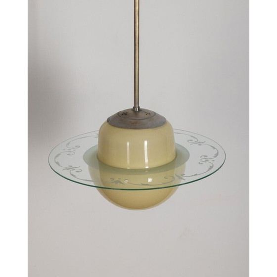 Image 1 of Vintage-Kronleuchter aus gelbem Glas und Metall, Italien 1950er Jahre