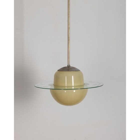 Image 1 of Vintage-Kronleuchter aus gelbem Glas und Metall, Italien 1950er Jahre