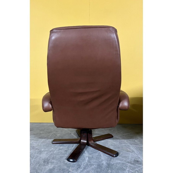 Image 1 of Dänischer Vintage-Drehsessel aus braunem Leder, 1970er Jahre