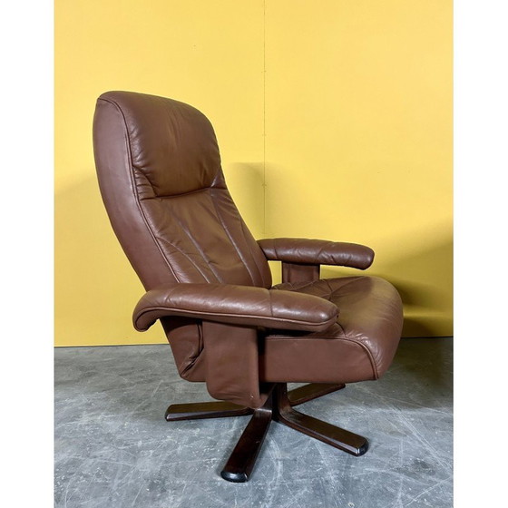 Image 1 of Dänischer Vintage-Drehsessel aus braunem Leder, 1970er Jahre