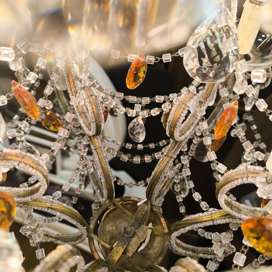 Image 1 of Vintage-Kronleuchter aus Metall und geschliffenem Glas, Italien 1950