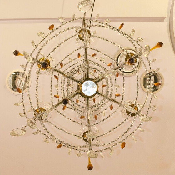 Image 1 of Vintage-Kronleuchter aus Metall und geschliffenem Glas, Italien 1950