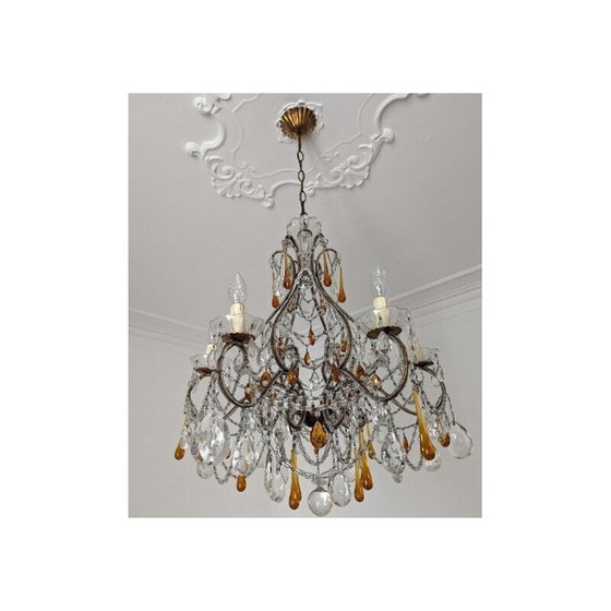 Image 1 of Vintage-Kronleuchter aus Metall und geschliffenem Glas, Italien 1950