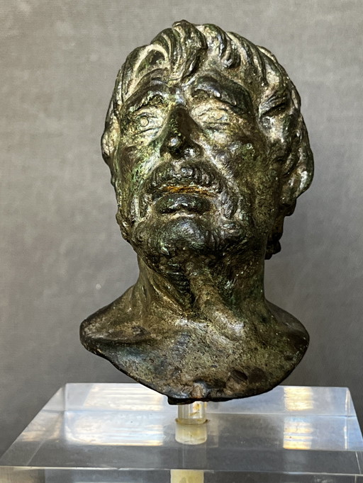 Sabatino De Angelis Schule, Büste von Seneca, 19. Jahrhundert, Bronze, Grand Tour
