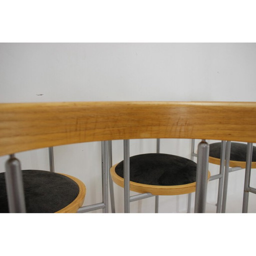 6 Stühle aus Holz und Samt von Borge Lindau für Bla Station, Schweden 1990