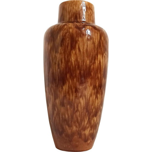 Vintage beige-braune Keramikvase mit Marmoreffekt, Westdeutschland 1970