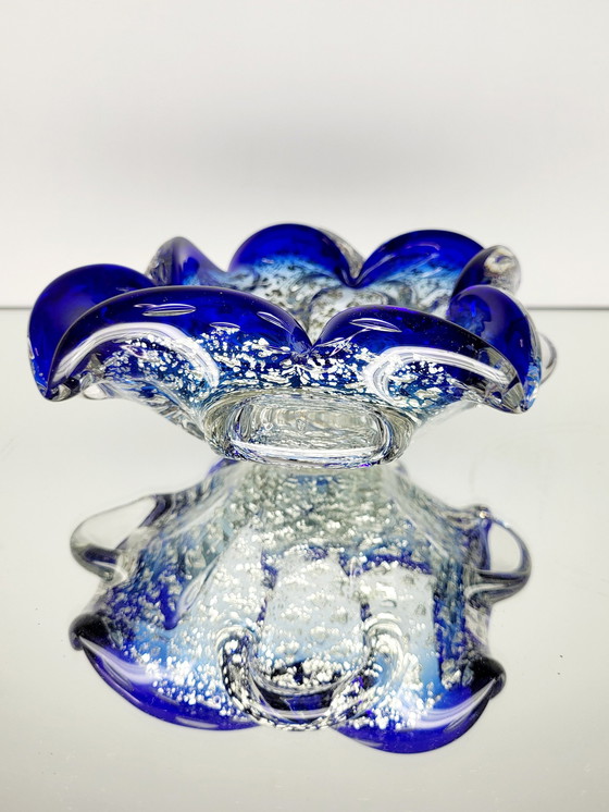 Image 1 of Muranoglasschale, organische Form, klares Muranoglas mit 24 Karat Blattgold und Blattsilber, Italien