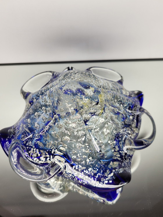 Image 1 of Muranoglasschale, organische Form, klares Muranoglas mit 24 Karat Blattgold und Blattsilber, Italien