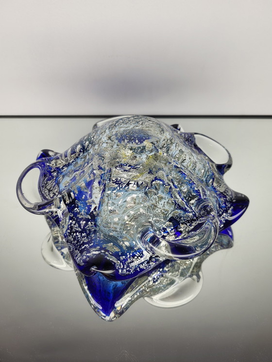 Image 1 of Muranoglasschale, organische Form, klares Muranoglas mit 24 Karat Blattgold und Blattsilber, Italien