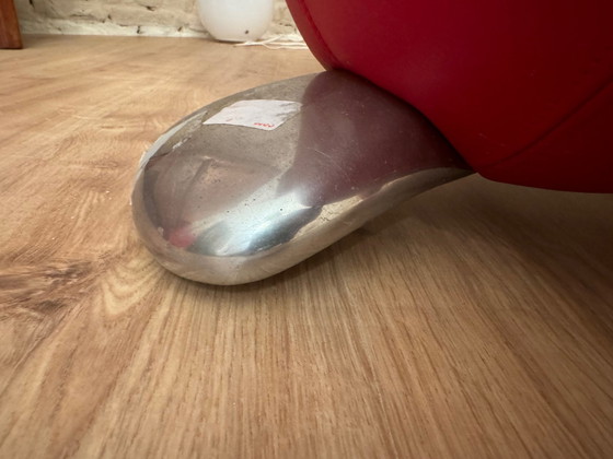 Image 1 of Leolux Balou roter Ledersessel mit Ottomane