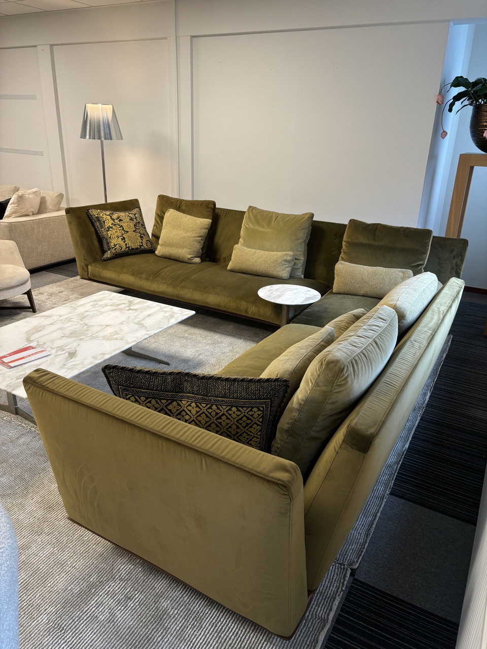 Evergreen velvet sofa discount