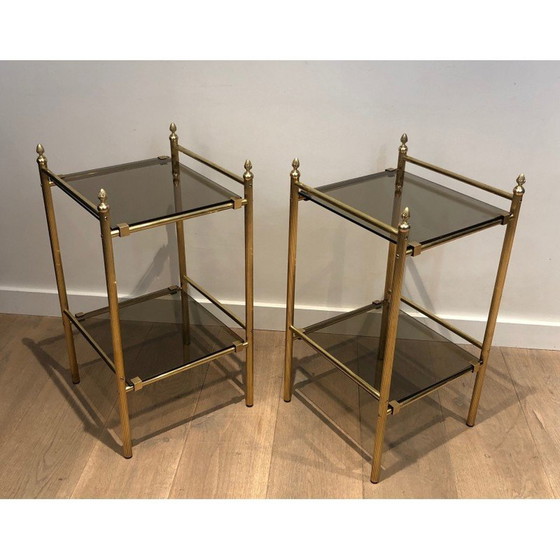 Image 1 of Paar Sofaköpfe aus Messing und Rauchglas, 1940