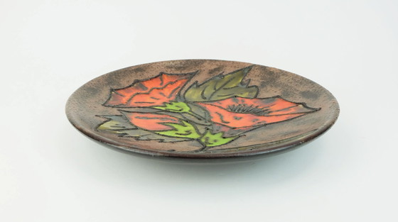 Image 1 of vintage ruscha 1960's 70's WANDTELLER fette lavaschale orange blumen