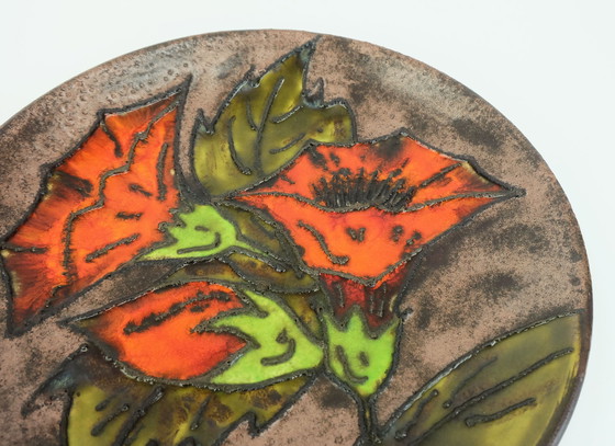 Image 1 of vintage ruscha 1960's 70's WANDTELLER fette lavaschale orange blumen