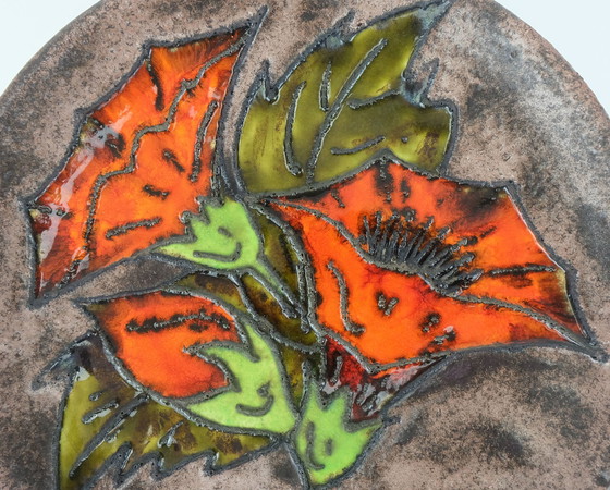 Image 1 of vintage ruscha 1960's 70's WANDTELLER fette lavaschale orange blumen