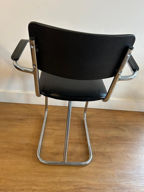 Image 1 of Gispen Industrial Dining Chair Schwarzes Leder
