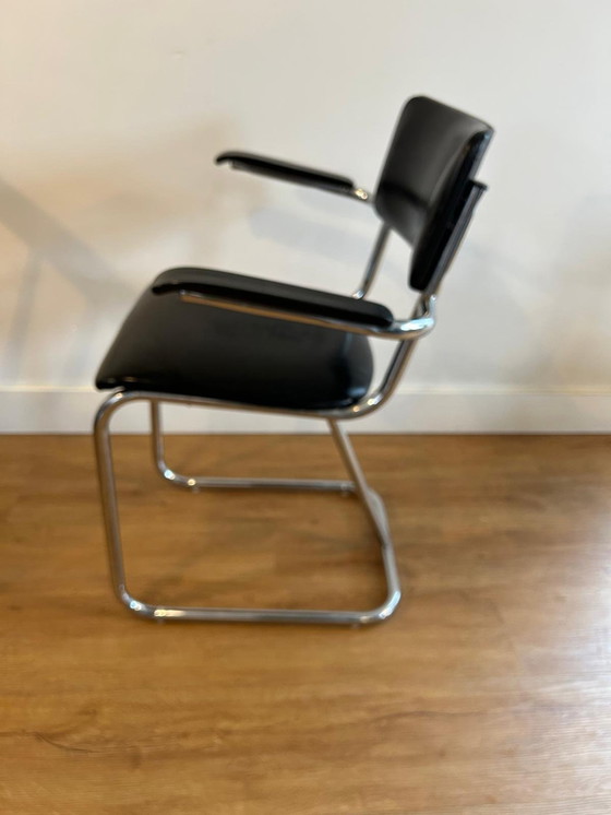 Image 1 of Gispen Industrial Dining Chair Schwarzes Leder