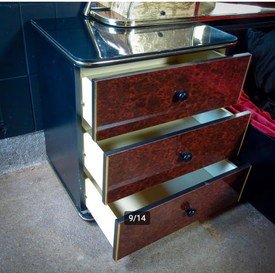 Image 1 of Vintage Bett mit großem Spiegel - Gold Schwarz - 1970er