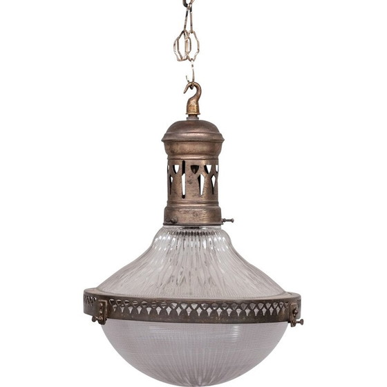 Image 1 of Vintage Pendelleuchte aus Messing und Glas, Frankreich 1930er Jahre